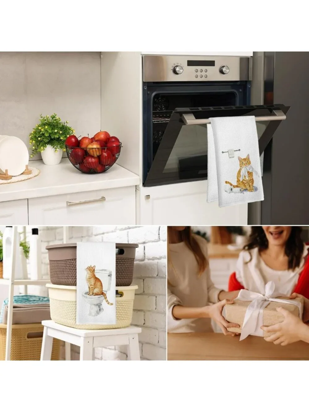 Cute Orange Tabby Cat Hand Towels Set of 2 for Kitchen & Bathroom Decor, Gifts